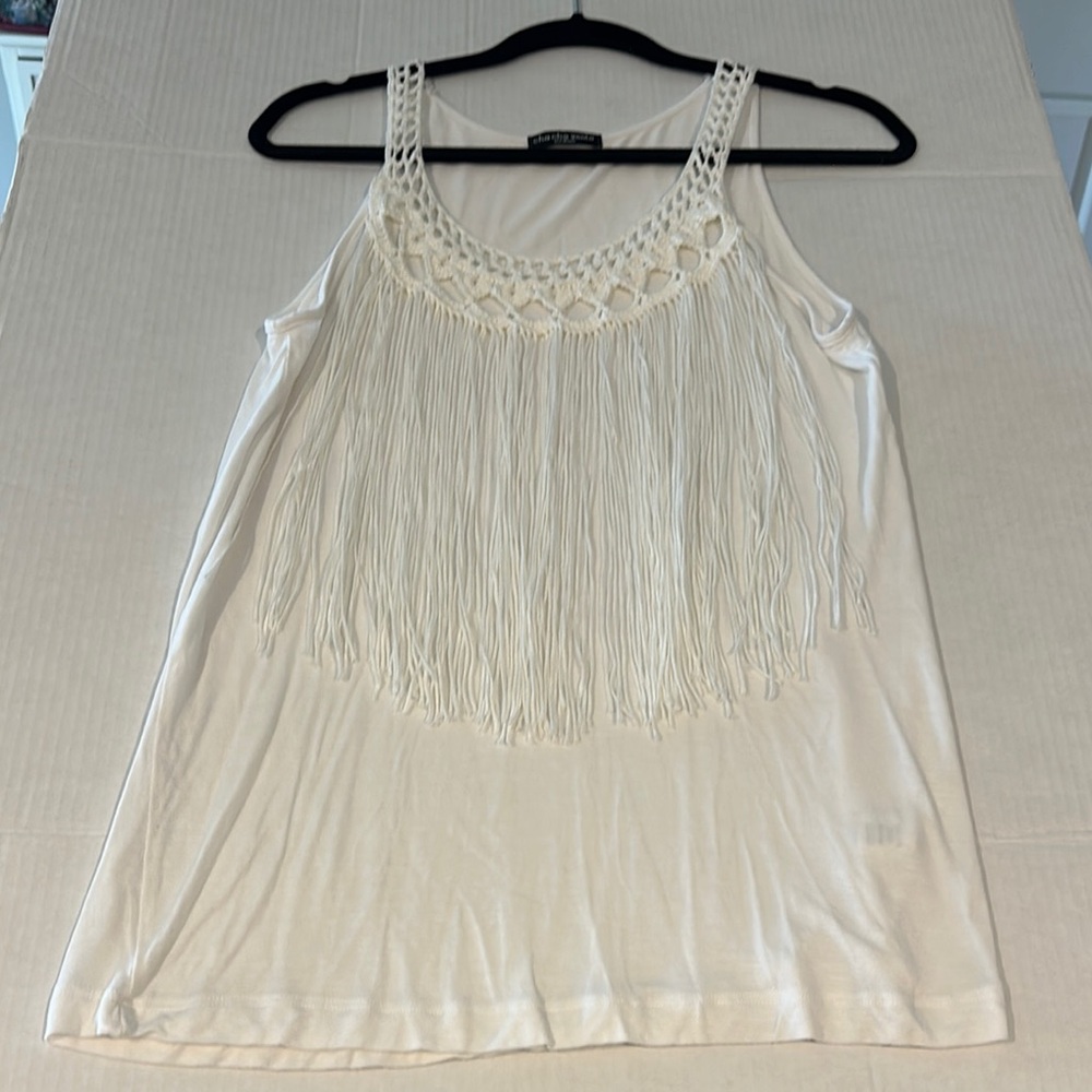 White Fringe Tank Top